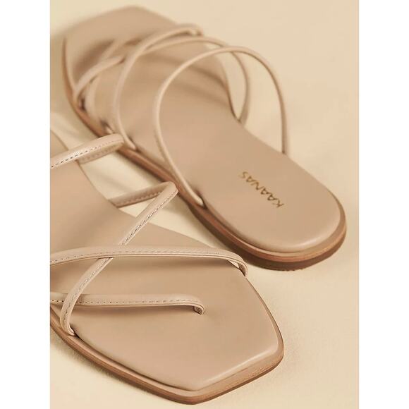 EUC Kaanas Kapok Square Toe Strappy Sandals Size 7M Nude Beige Minimalist Slides - Picture 4 of 13